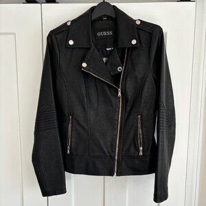 GUESS Women's Faux Leather Jacket, Moto Black, Medium